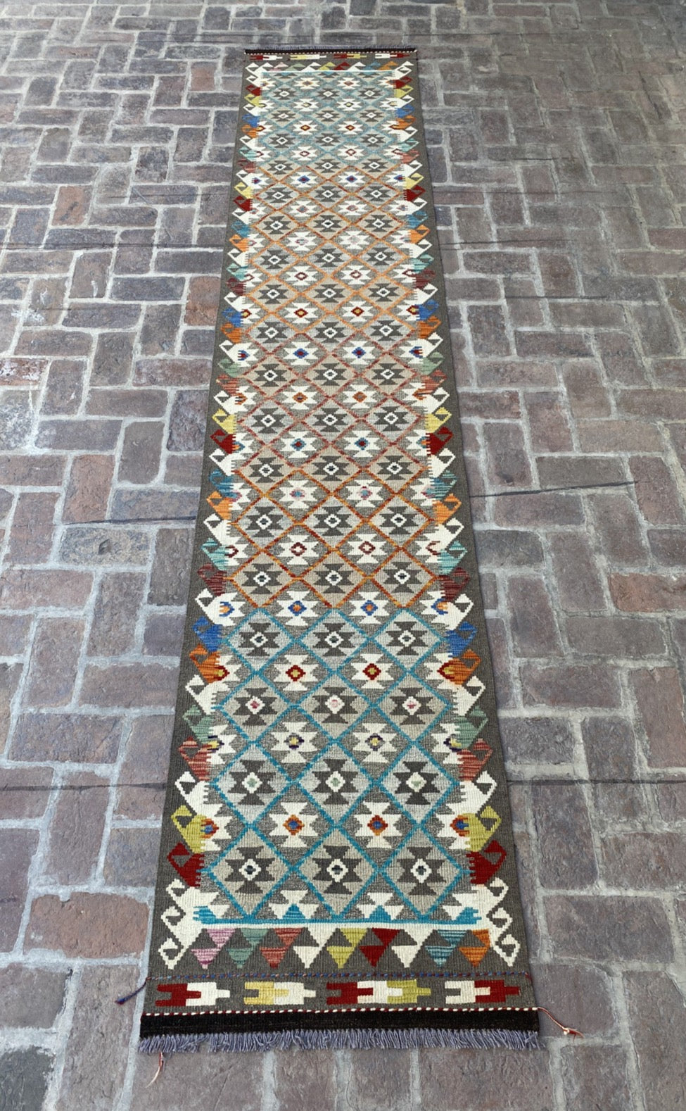 Handmade Flat Weave  Kilim Hallway Runner Rug | 392CM x 78 CM KA#42