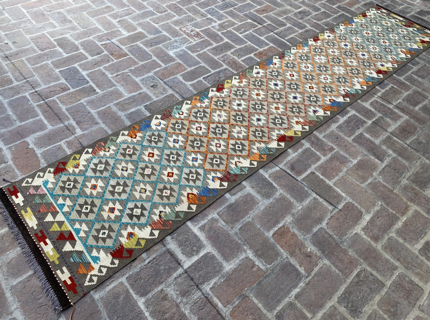Handmade Flat Weave  Kilim Hallway Runner Rug | 392CM x 78 CM KA#42