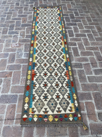 Handmade Flat Weave  Kilim Hallway Runner Rug| 301CM x 79CM KA#25