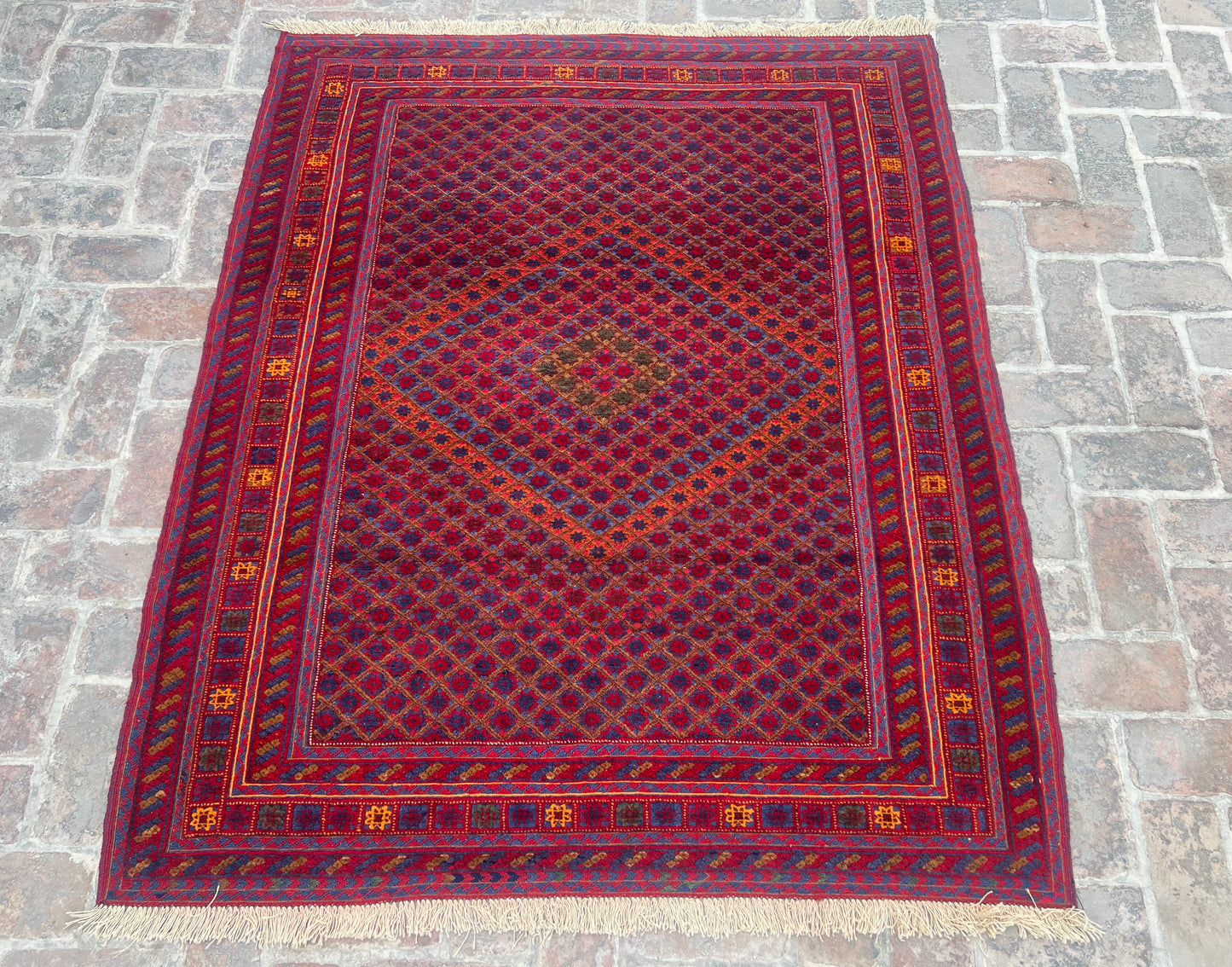 Handmade Afghan Tribal Meshwani Rug 187 CM x 158 CM( KAB# 10495 )