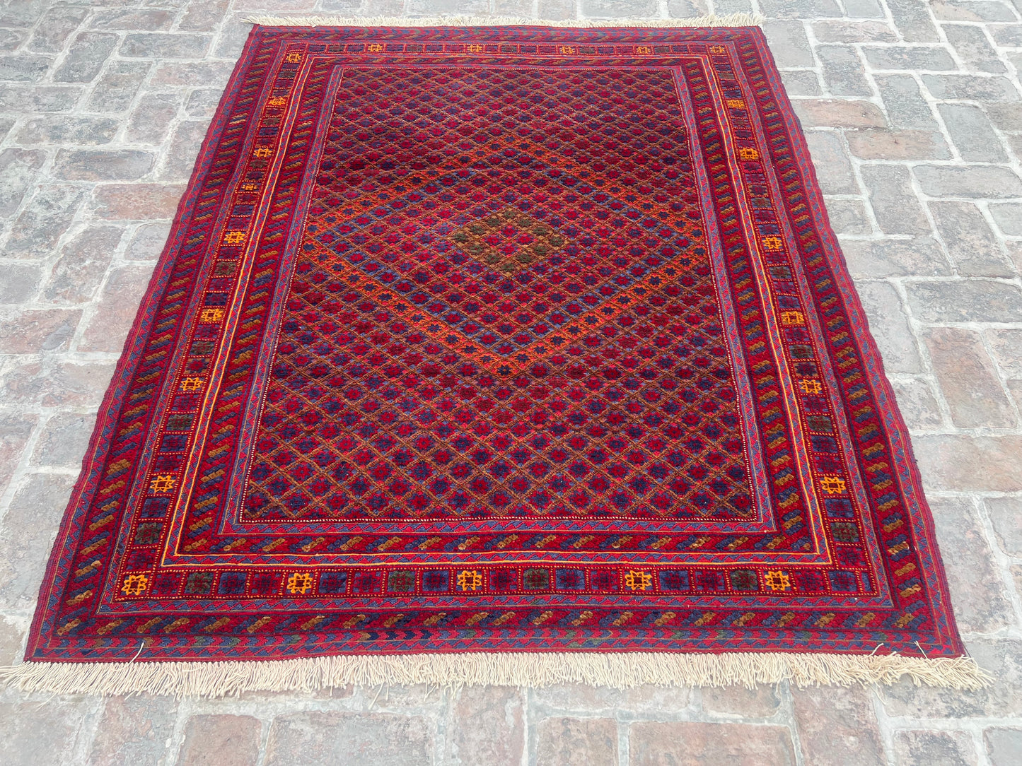 Handmade Afghan Tribal Meshwani Rug 187 CM x 158 CM( KAB# 10495 )