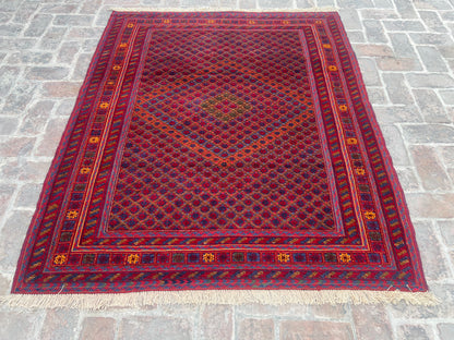 Handmade Afghan Tribal Meshwani Rug 187 CM x 158 CM( KAB# 10495 )