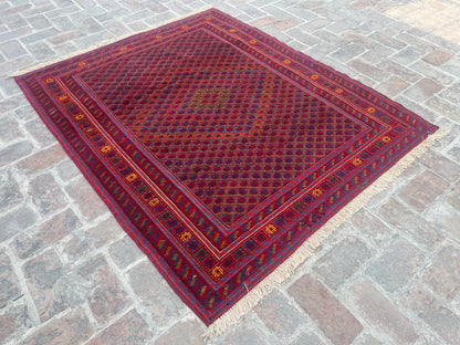 Handmade Afghan Tribal Meshwani Rug 187 CM x 158 CM( KAB# 10495 )