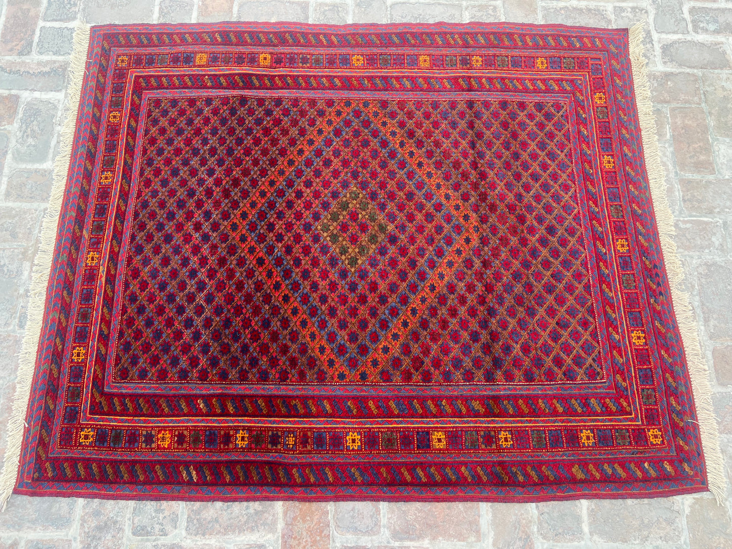 Handmade Afghan Tribal Meshwani Rug 187 CM x 158 CM( KAB# 10495 )