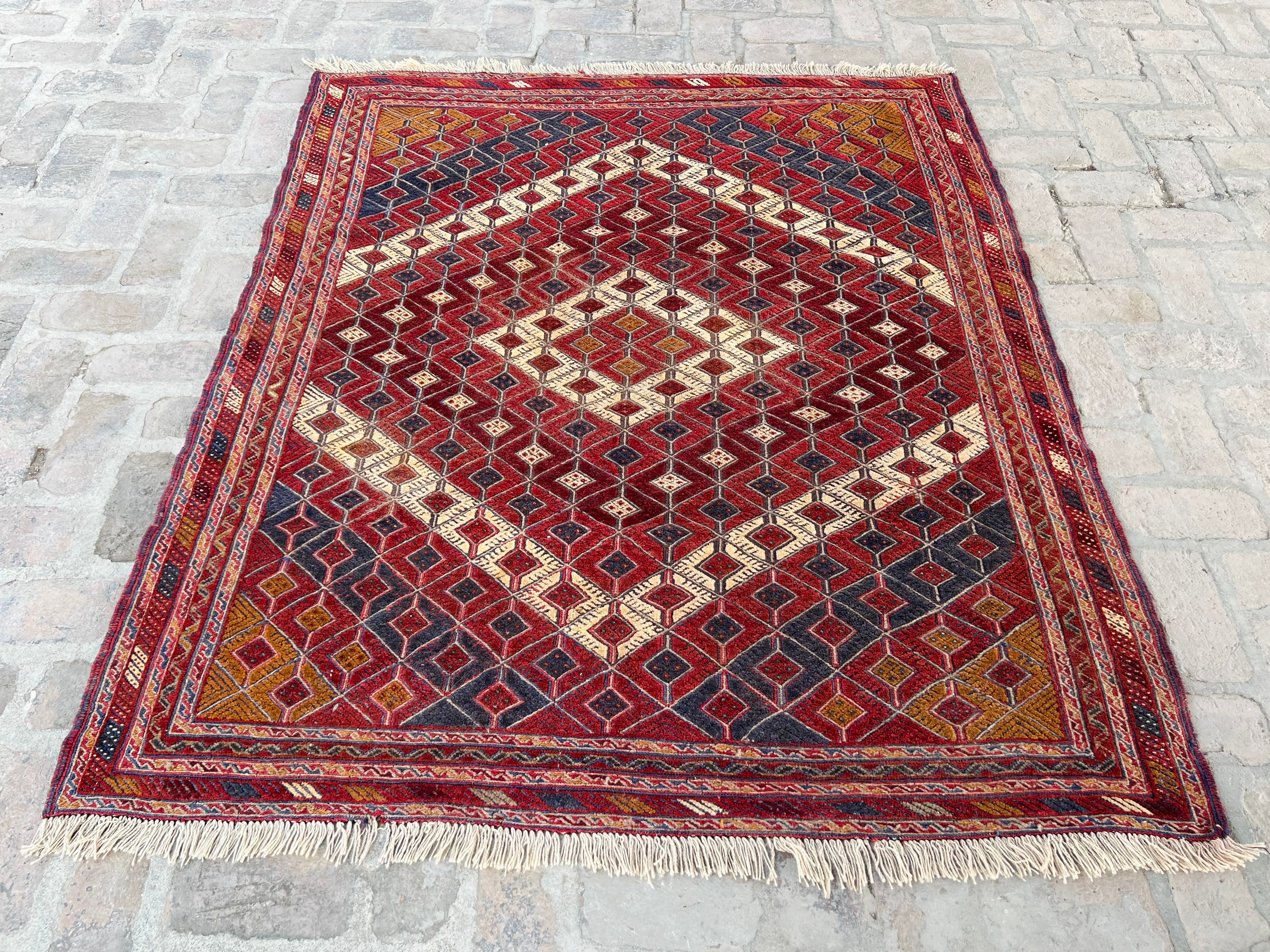 Handmade Afghan Tribal Meshwani Rug 195 CM x 163 CM KAB# 10373