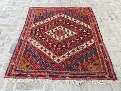 Handmade Afghan Tribal Meshwani Rug 195 CM x 163 CM( KAB# 10373)