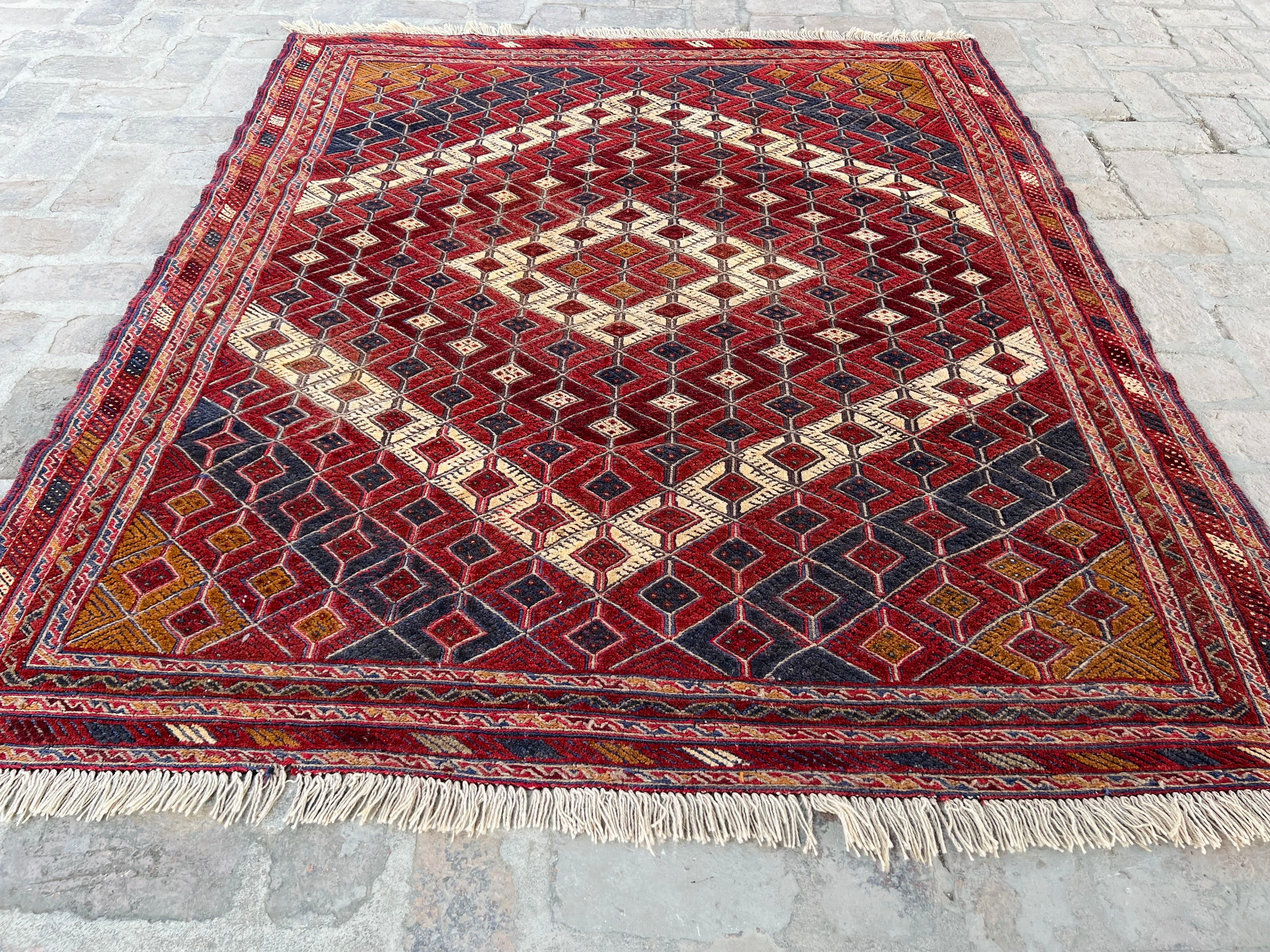 Handmade Afghan Tribal Meshwani Rug 195 CM x 163 CM KAB# 10373