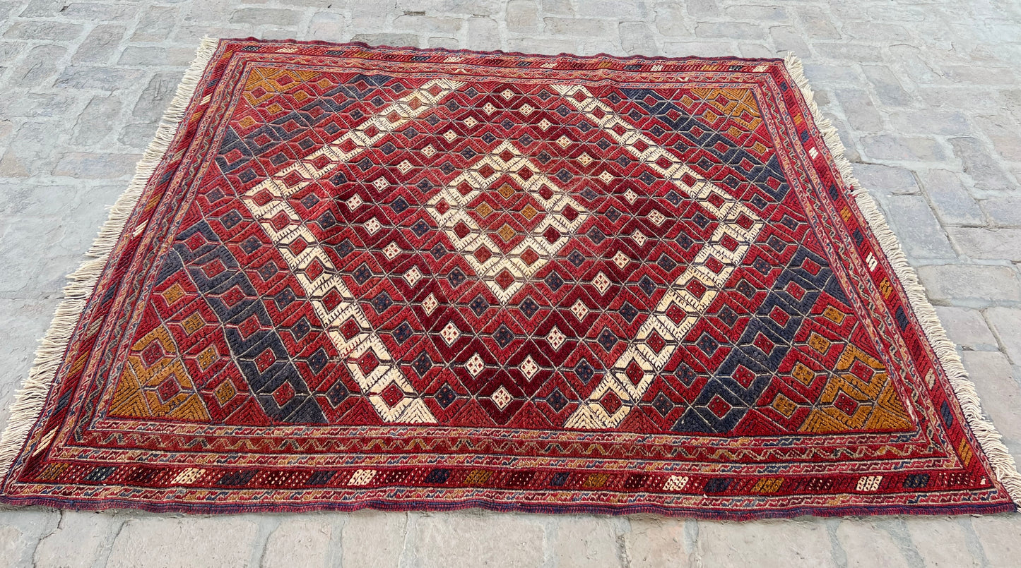 Handmade Afghan Tribal Meshwani Rug 195 CM x 163 CM( KAB# 10373)