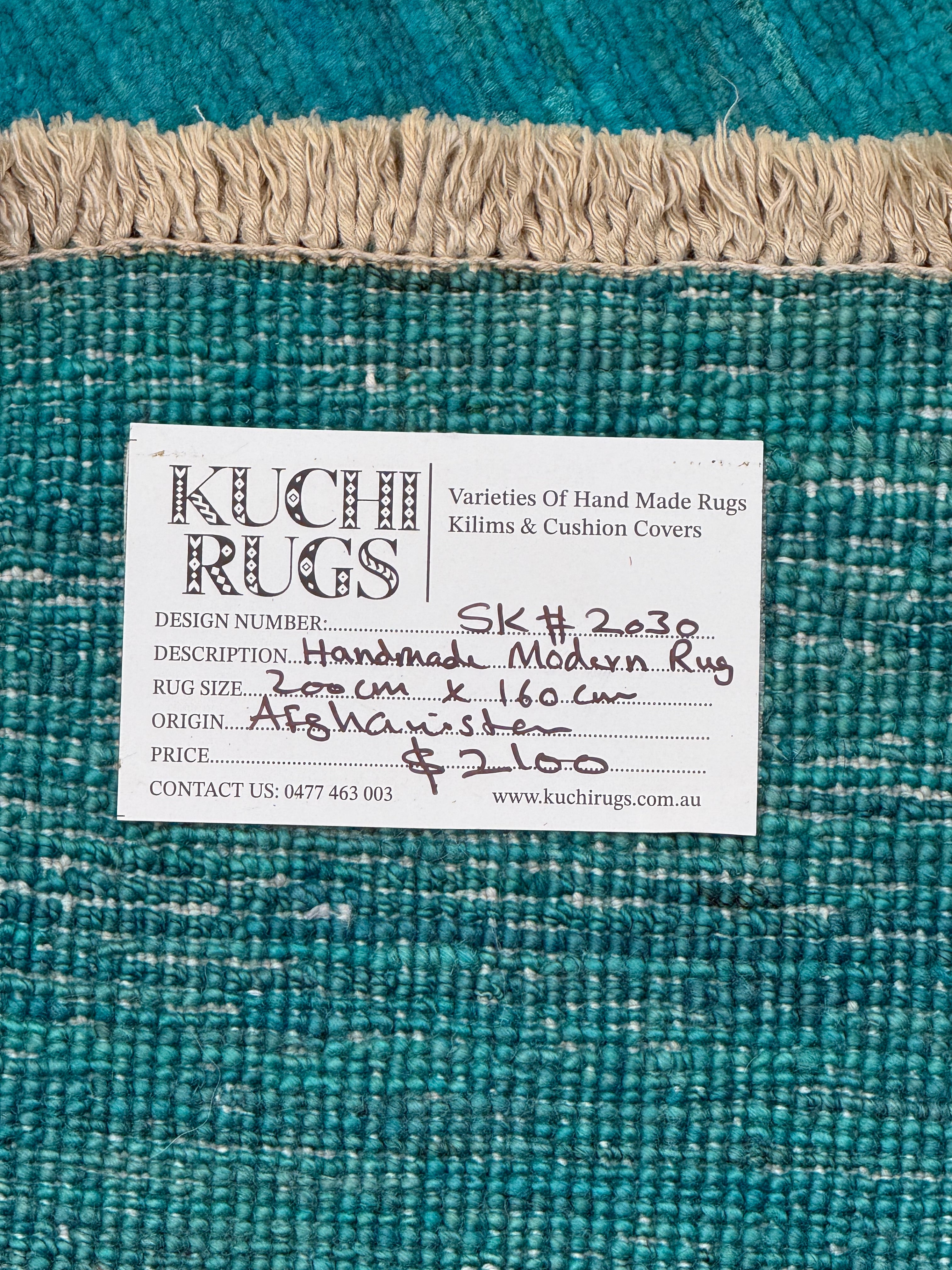 Handmade Ocean Blue Modern Wool Rug,  200 CM x 160 CM