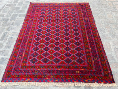 Handmade Afghan Tribal Meshwani Rug 195 CM x 145 CM( KAB# 10390)