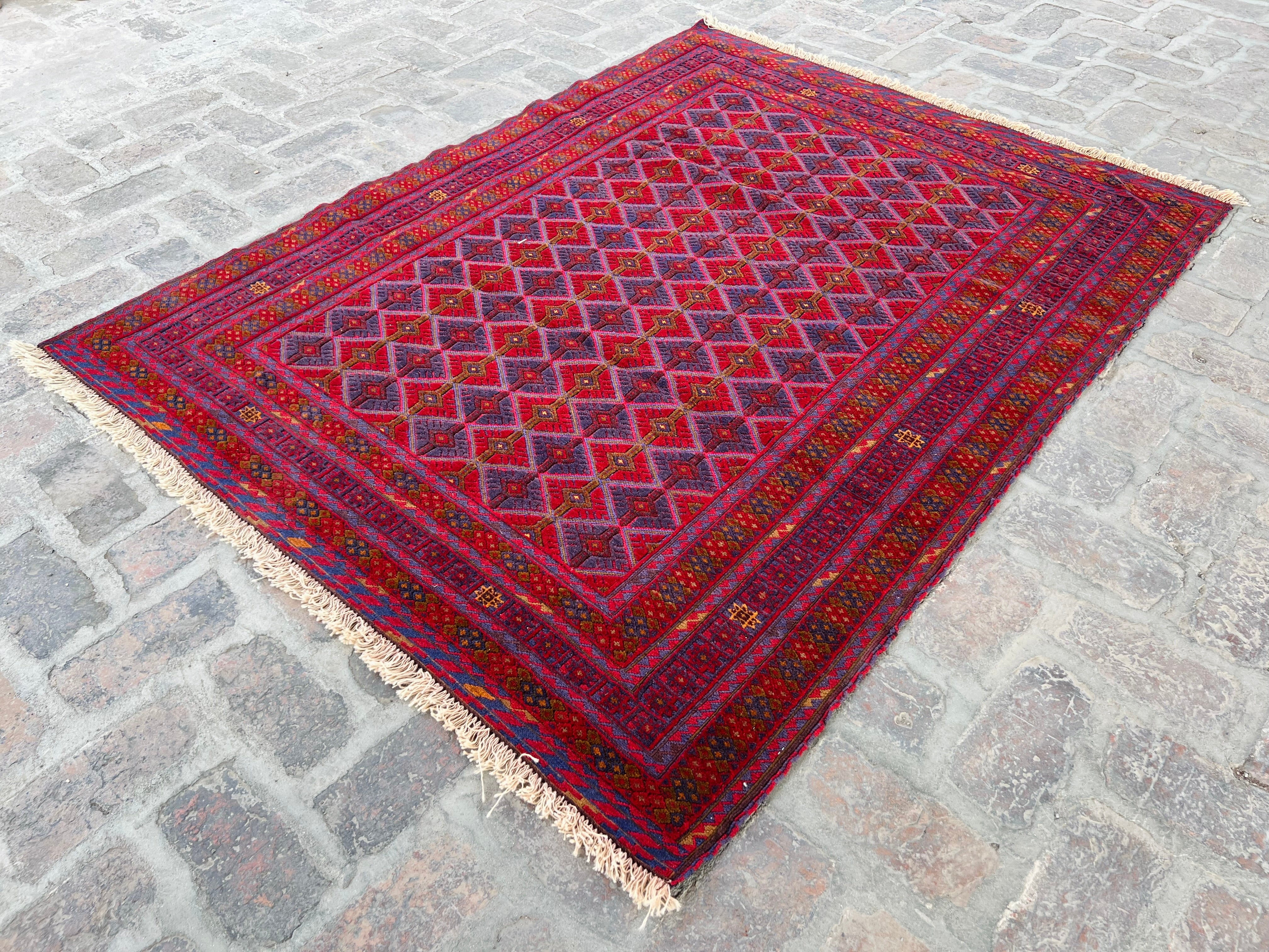 Handmade Afghan Tribal Meshwani Rug 195 CM x 145 CM KAB# 10390