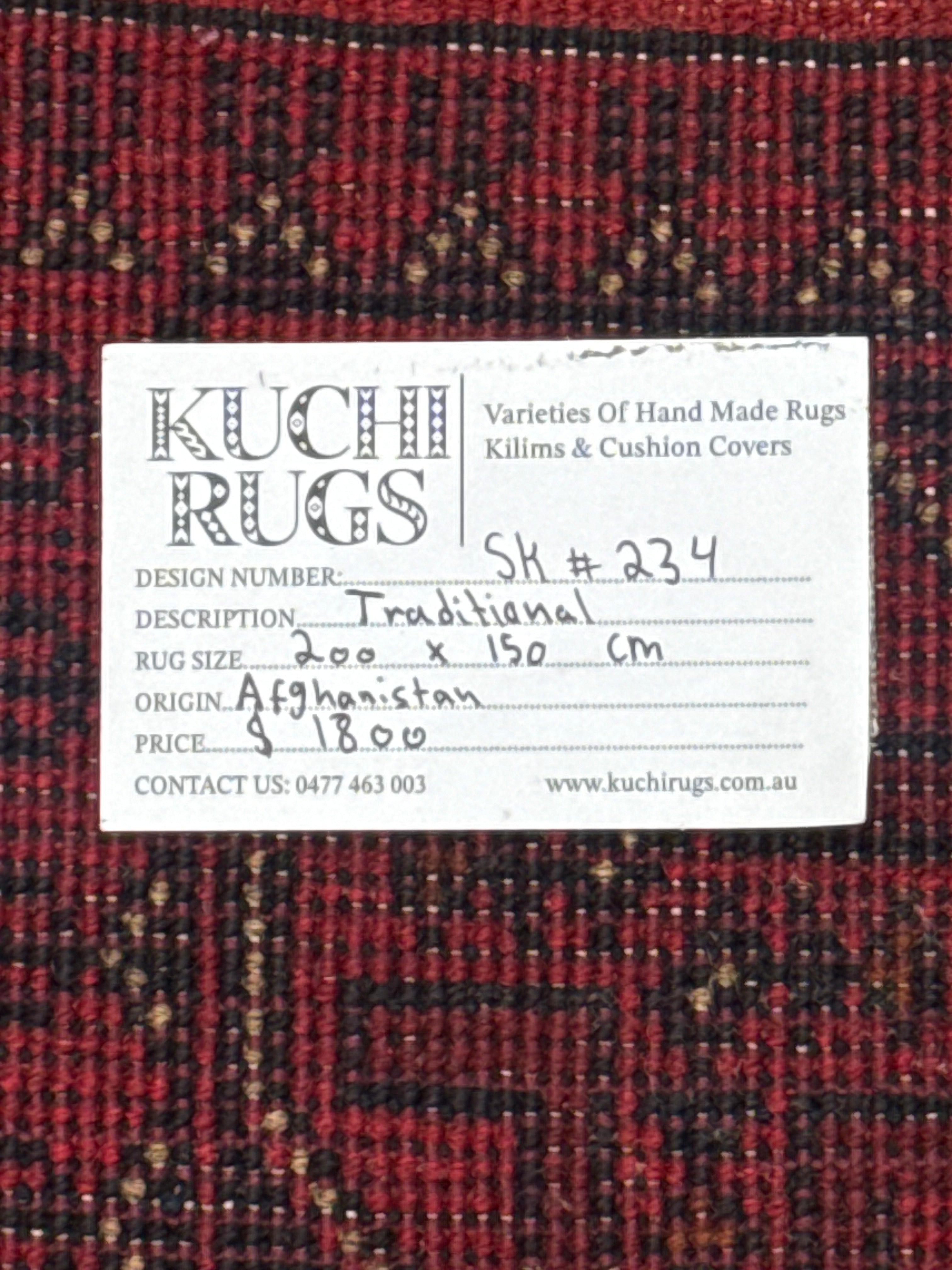 Handmade Afghan Traditional Khal Rug  200 CM x 150 CM SK#234