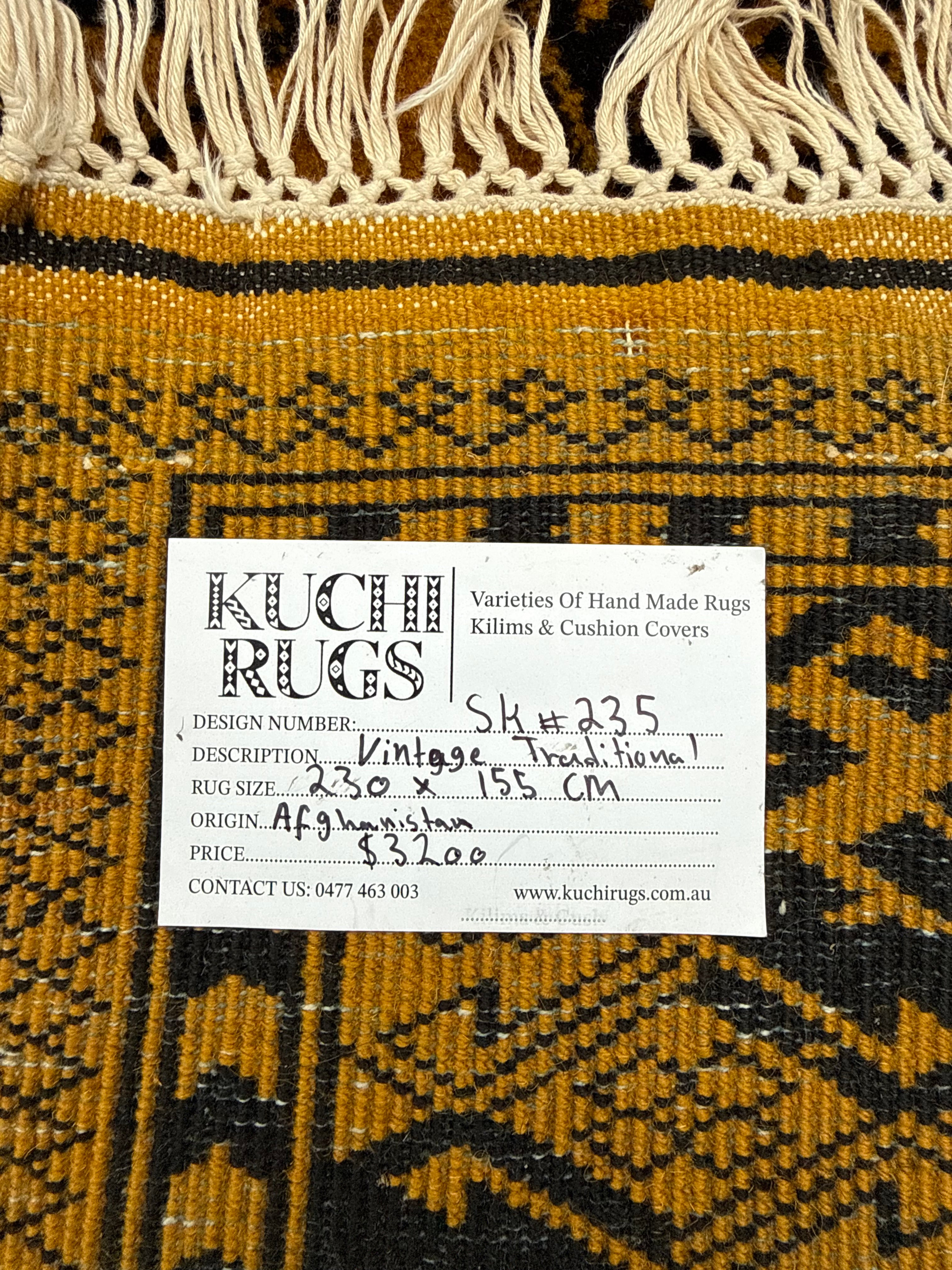Hand Woven Traditional Afghan Vintage Wool Rug 230 CM x 155 CM Sk#235