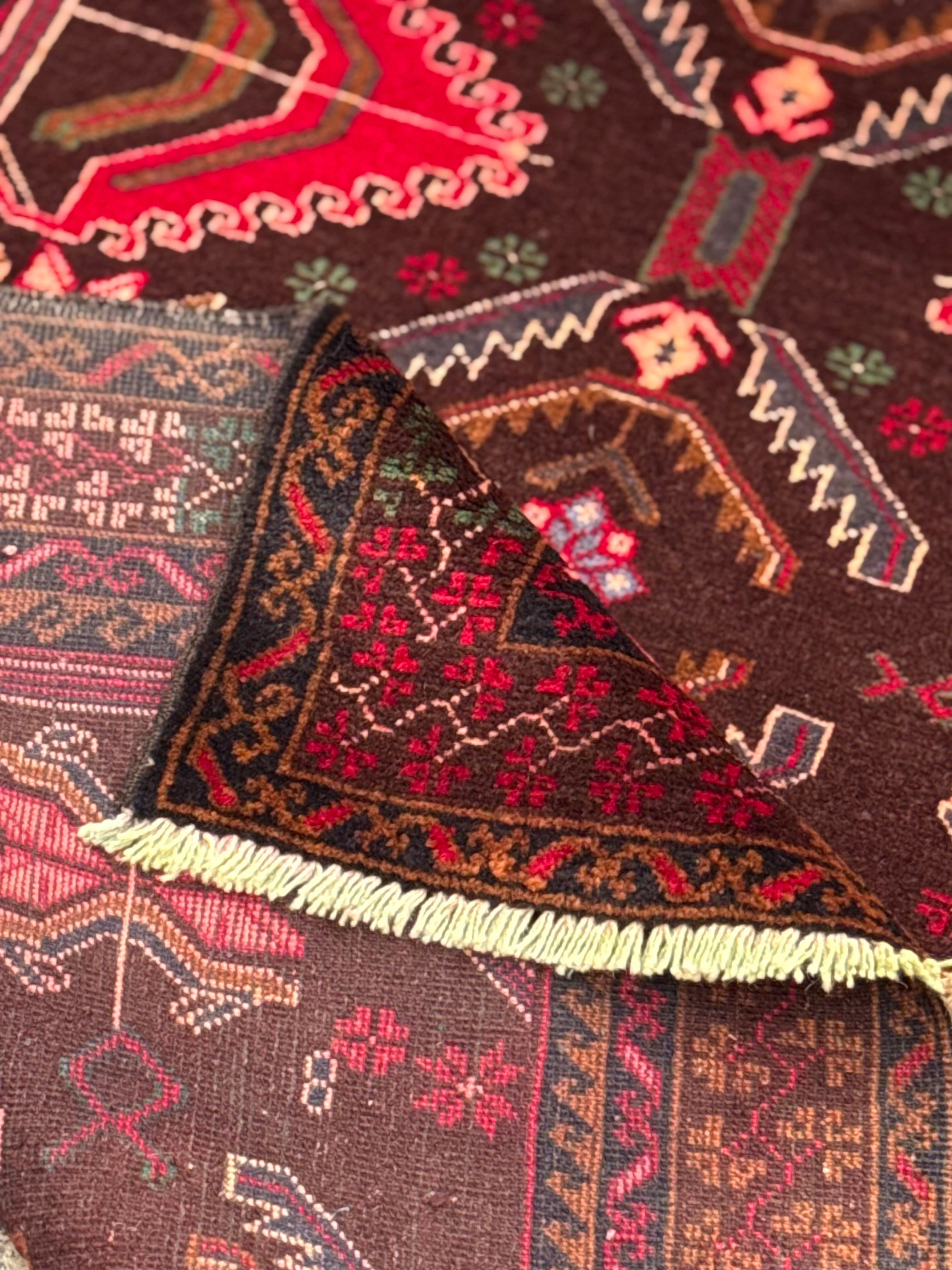 Handmade Afghan Traditional Balochi Rug 205CM x 110 CM SK#2037
