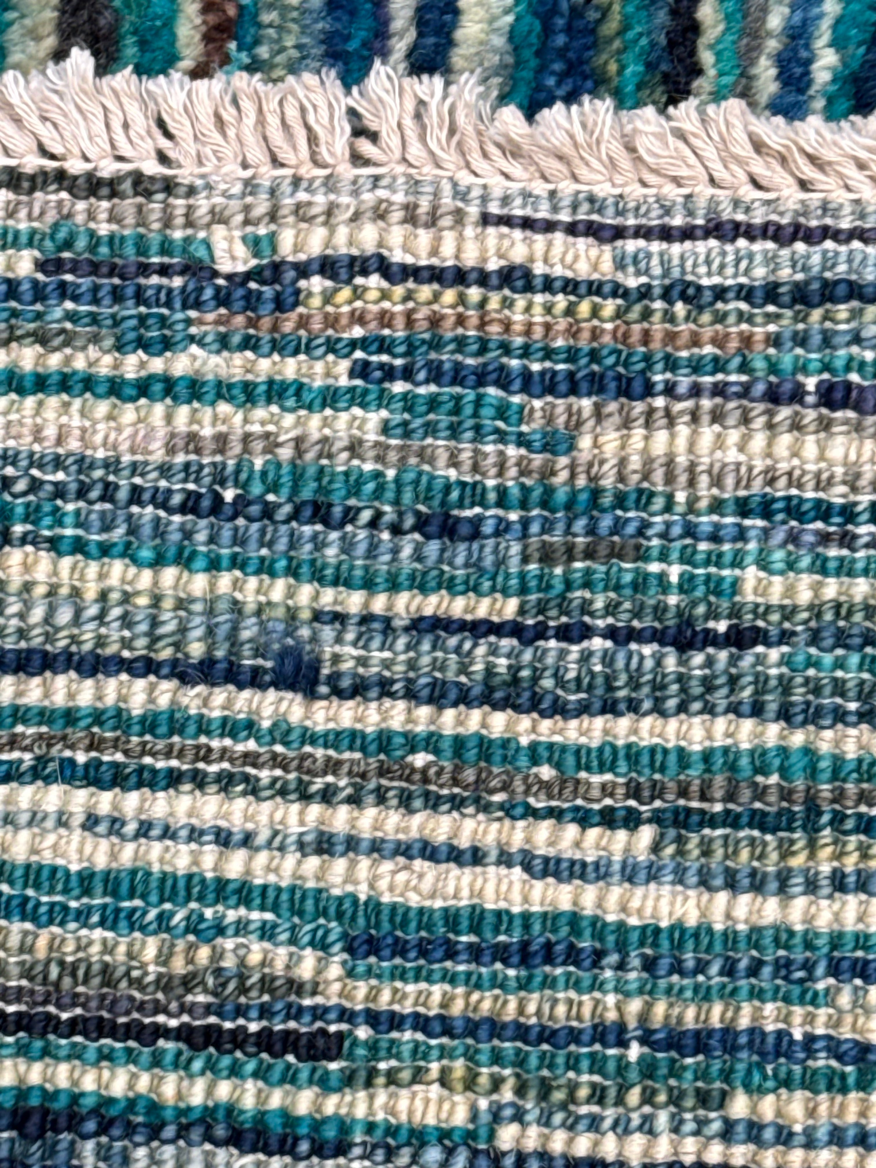 Handmade Coastal Blue Modern Wool Rug, 188 CM x 143 CM