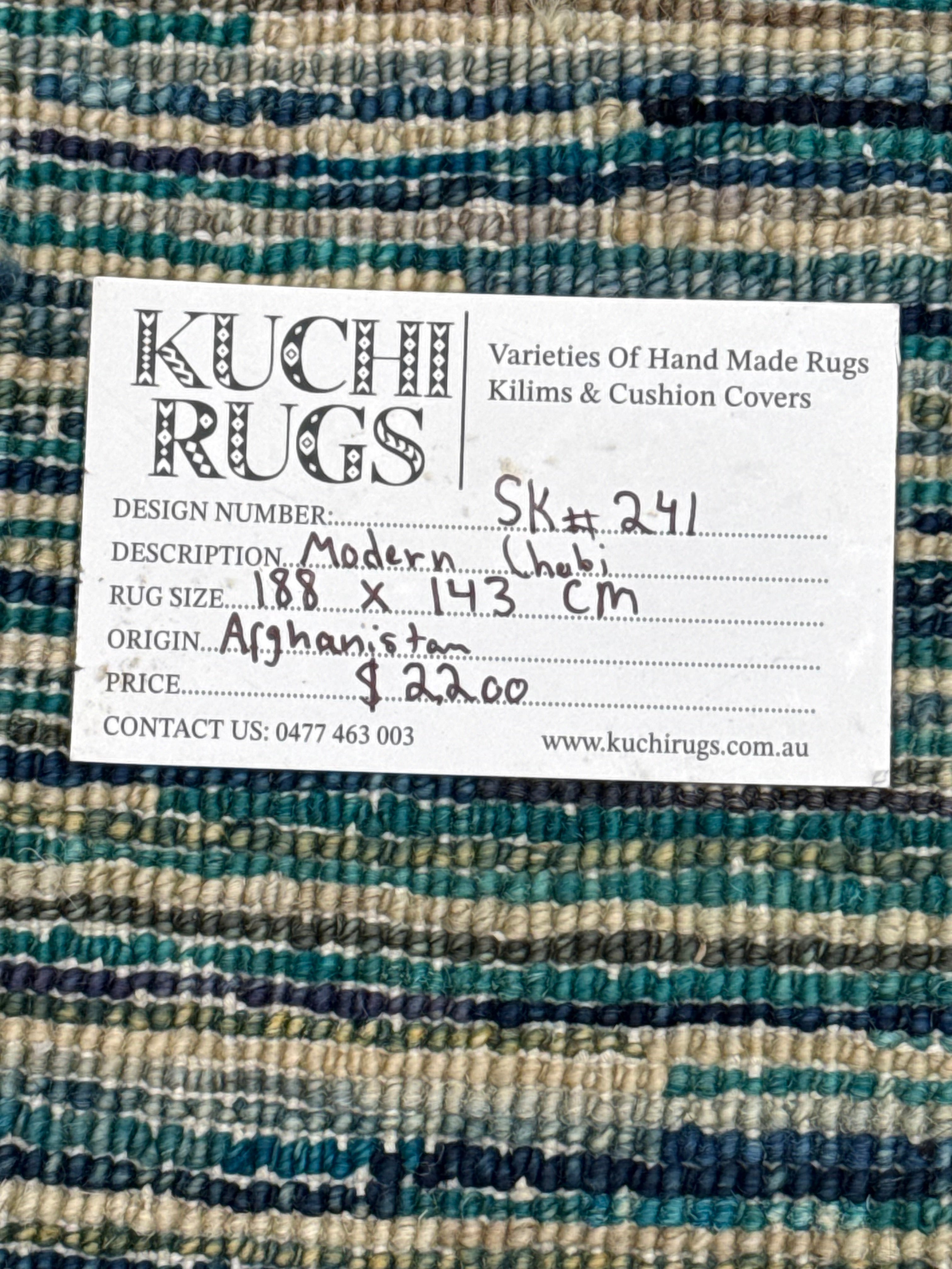 Handmade Coastal Blue Modern Wool Rug, 188 CM x 143 CM