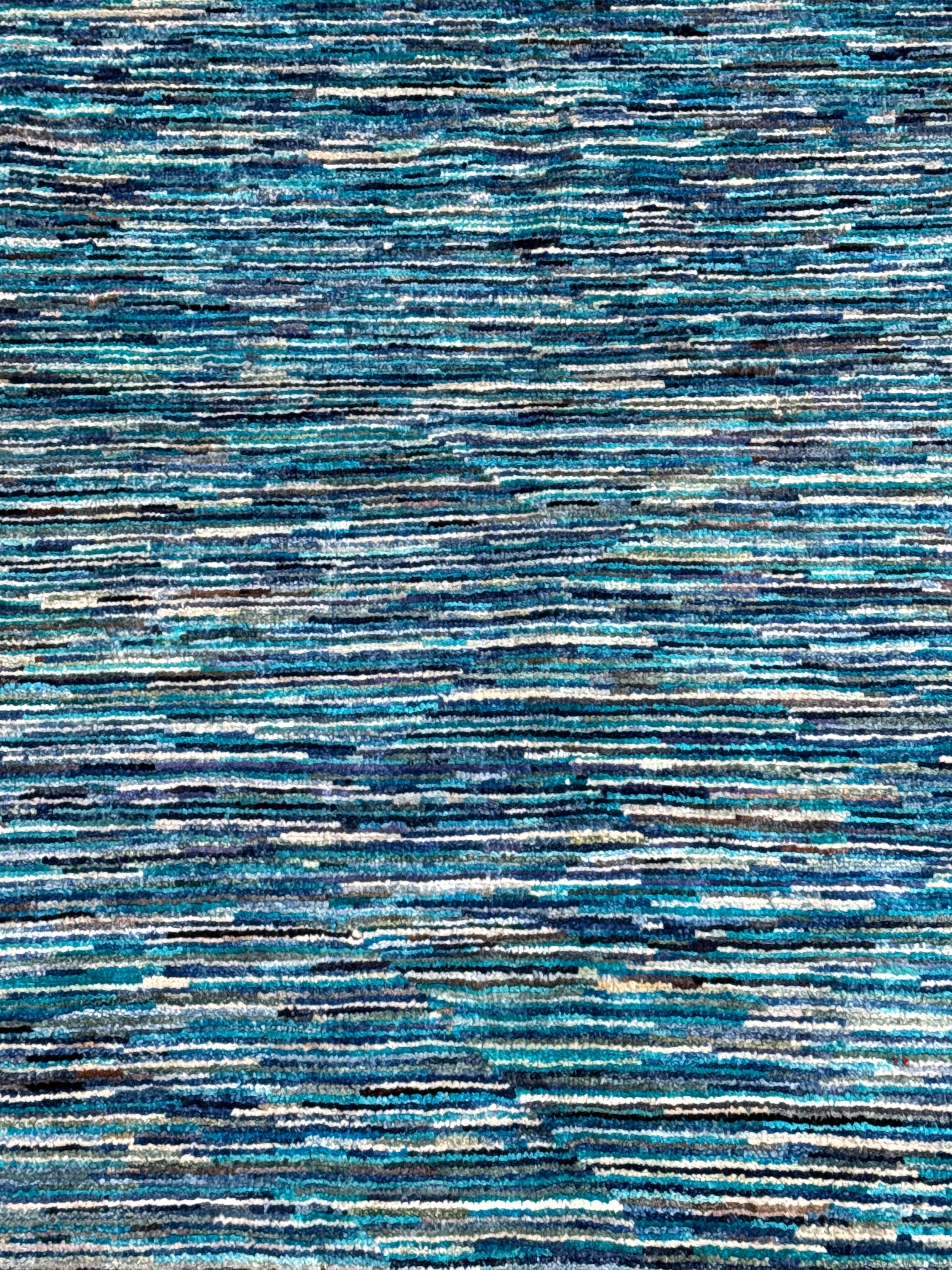 Handmade Coastal Blue Modern Wool Rug, 188 CM x 143 CM