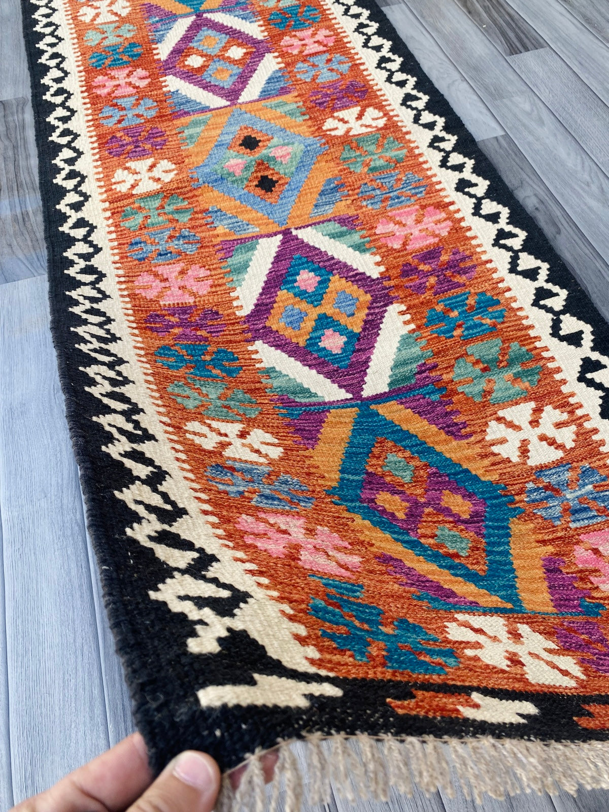 Handmade Afghan Chobi Kilim Hallway Runner Rug 199 CM x 73 CM ( SS # 100)