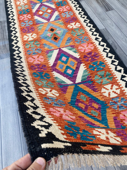 Handmade Afghan Chobi Kilim Hallway Runner Rug 199 CM x 73 CM ( SS # 100)