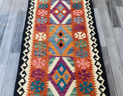 Handmade Afghan Chobi Kilim Hallway Runner Rug 199 CM x 73 CM ( SS # 100)
