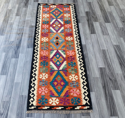 Handmade Afghan Chobi Kilim Hallway Runner Rug 199 CM x 73 CM ( SS # 100)
