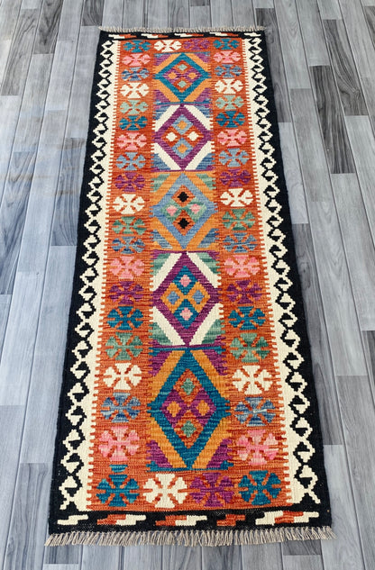 Handmade Afghan Chobi Kilim Hallway Runner Rug 199 CM x 73 CM ( SS # 100)