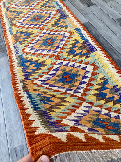 Handmade Afghan Chobi Kilim Hallway Runner Rug 201 CM x 71 CM ( SS # 101)