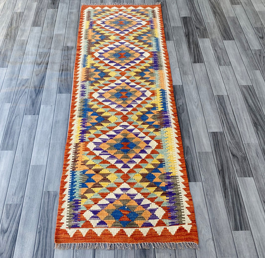 Handmade Afghan Chobi Kilim Hallway Runner Rug 201 CM x 71 CM ( SS # 101)