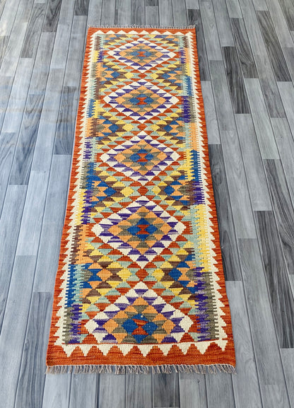 Handmade Afghan Chobi Kilim Hallway Runner Rug 201 CM x 71 CM ( SS # 101)