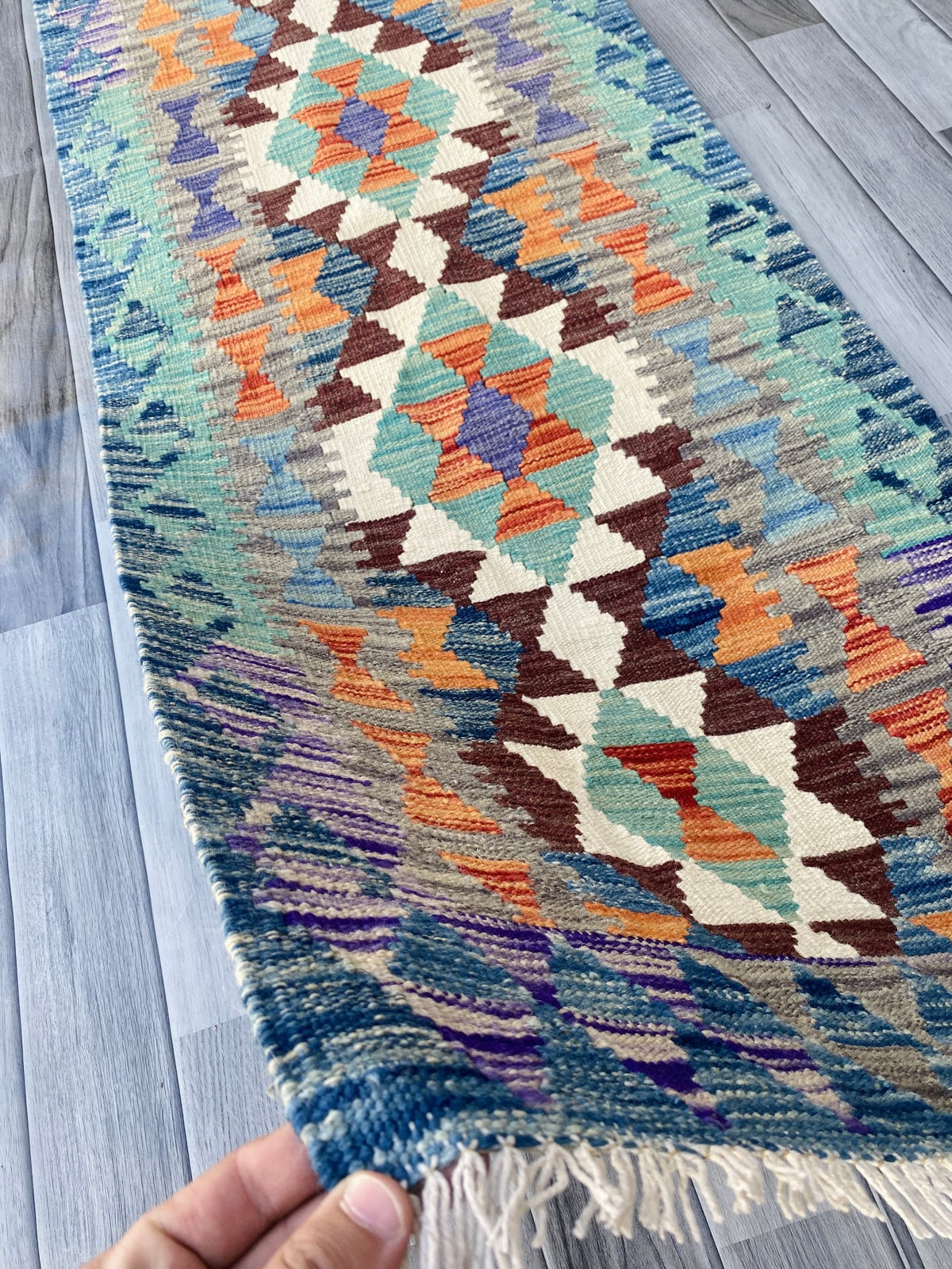 Handmade Afghan Chobi Kilim Hallway Runner Rug 197 CM x 68 CM ( SS # 96)
