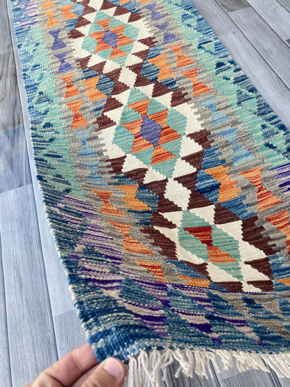 Handmade Afghan Chobi Kilim Hallway Runner Rug 197 CM x 68 CM ( SS # 96)
