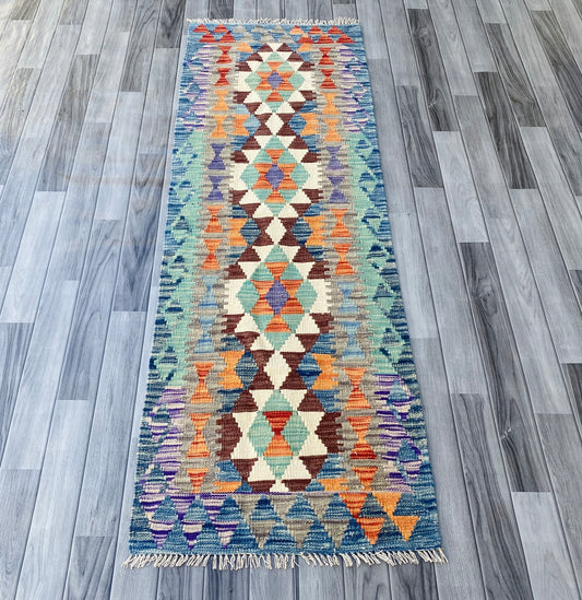 Handmade Afghan Chobi Kilim Hallway Runner Rug 197 CM x 68 CM ( SS # 96)