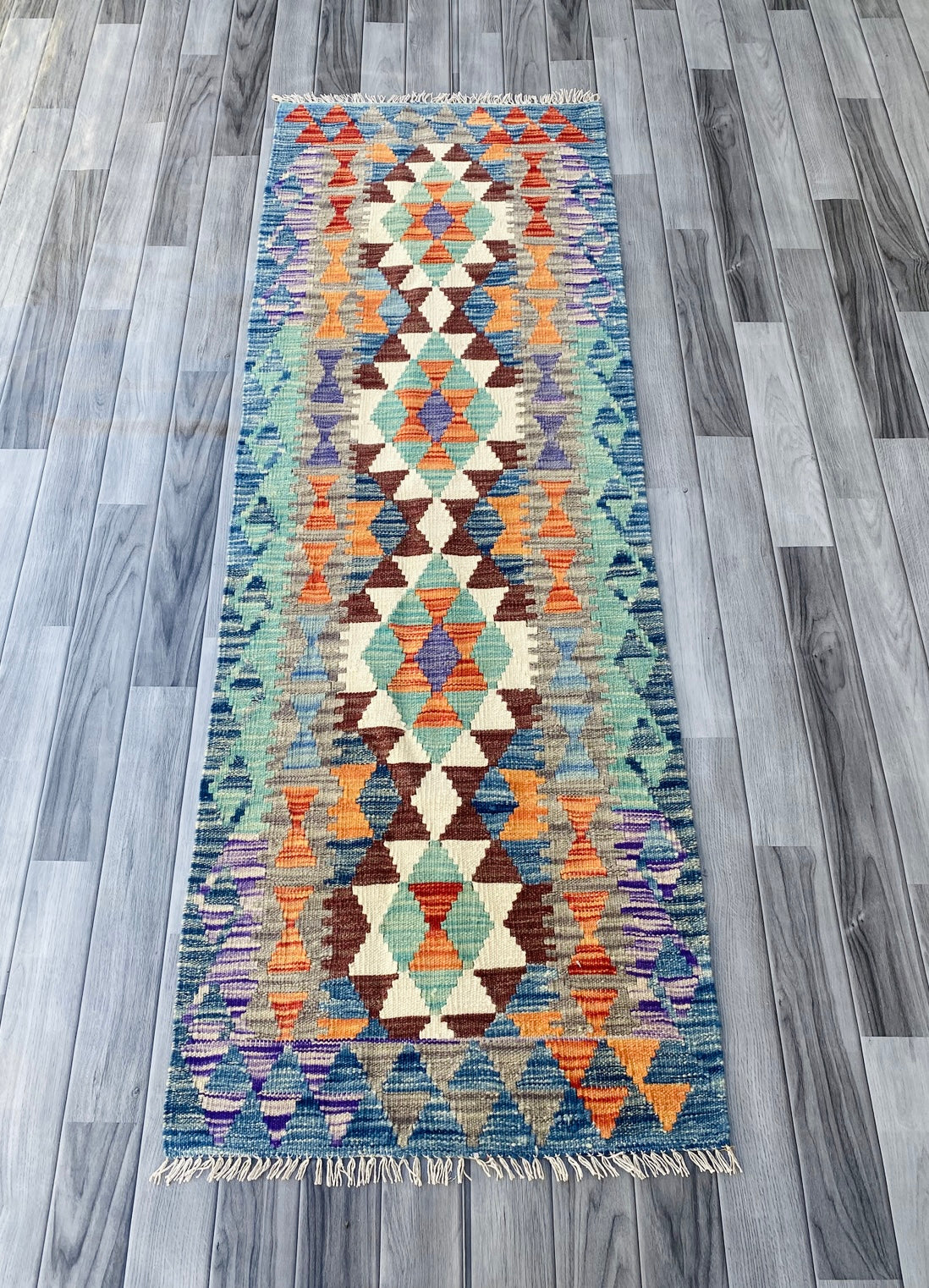 Handmade Afghan Chobi Kilim Hallway Runner Rug 197 CM x 68 CM ( SS # 96)