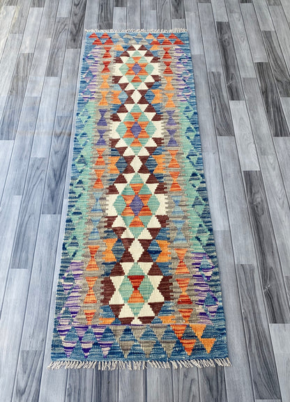 Handmade Afghan Chobi Kilim Hallway Runner Rug 197 CM x 68 CM ( SS # 96)