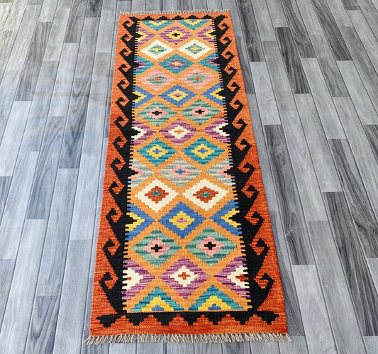 Handmade Afghan Chobi Kilim Hallway Runner Rug 193 CM x 70 CM ( SS # 94)