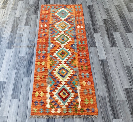 Handmade Afghan Chobi Kilim Hallway Runner Rug 191  CM x 74 CM ( SS # 99)