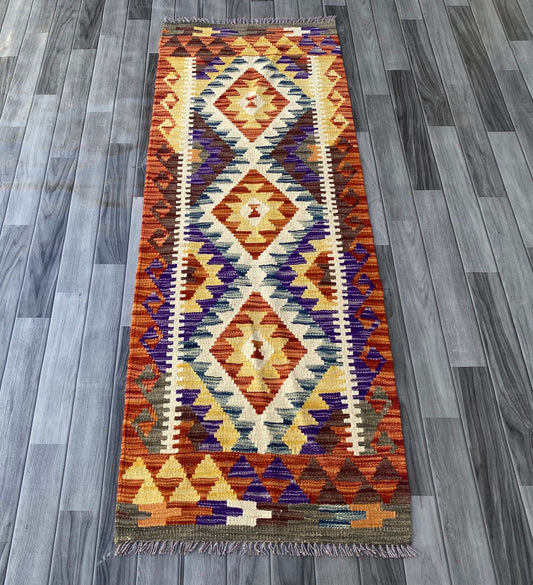 Handmade Afghan Chobi Kilim Hallway Runner Rug 192 CM x 70 CM ( SS # 102)