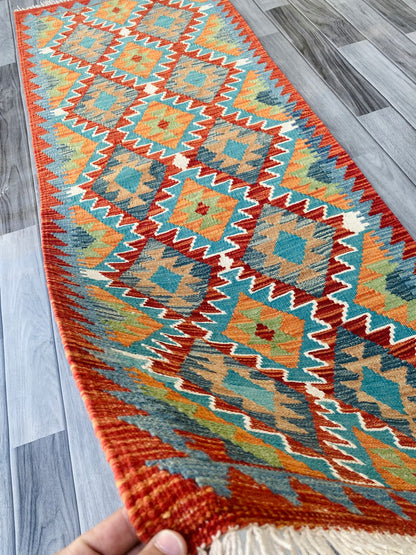 Handmade Afghan Chobi Kilim Hallway Runner Rug 190 CM x 70 CM ( SS # 95)