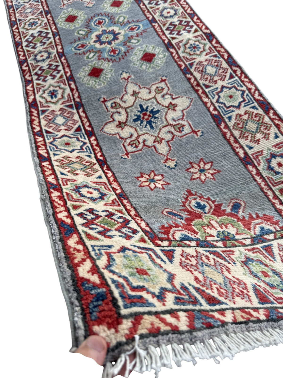 Handmade Afghan Kazak Hallway Runner Rug 192 CM x 63 CM SK#1504