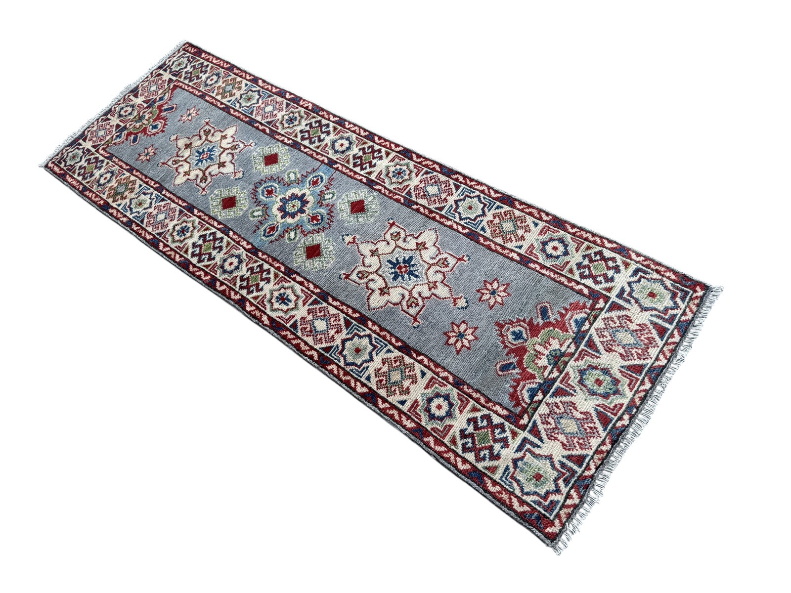 Handmade Afghan Kazak Hallway Runner Rug 192 CM x 63 CM SK#1504