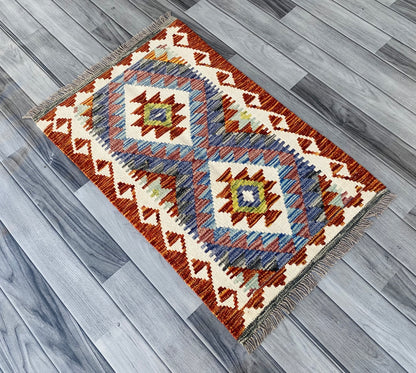 Handmade Afghan Chobi Kilim Rug 89 CM x 59 CM ( SS # 43 )