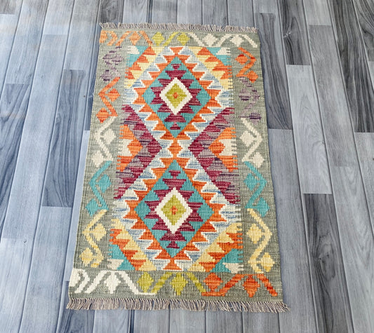 Handmade Afghan Chobi Kilim Rug 94 CM x 58 CM ( SS # 38 )
