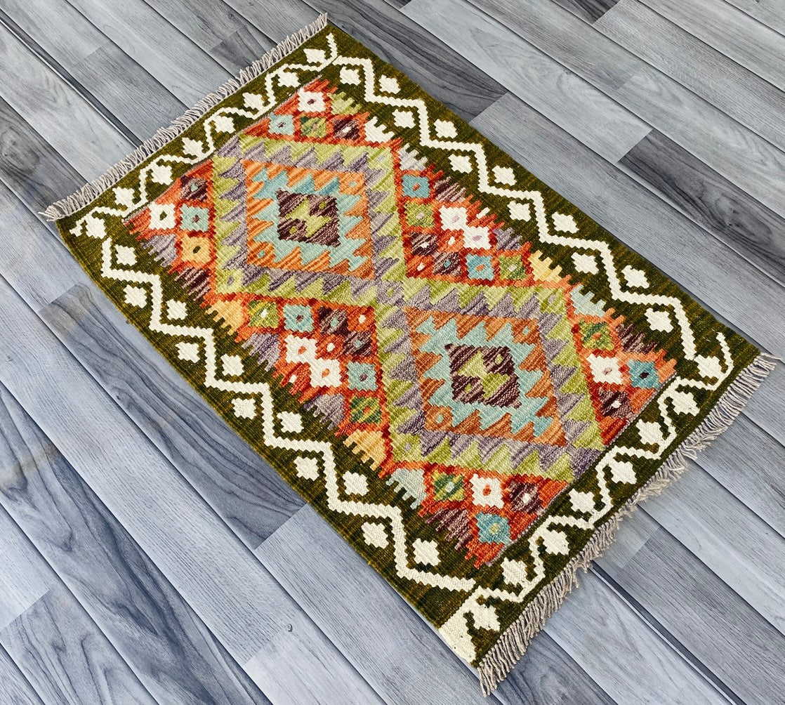 Handmade Afghan Chobi Kilim Rug 89 CM x 59 CM ( SS # 36 )
