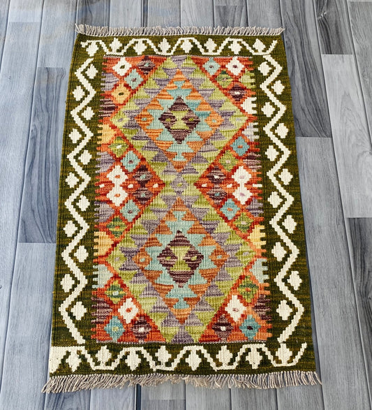 Handmade Afghan Chobi Kilim Rug 89 CM x 59 CM ( SS # 36 )