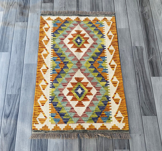 Handmade Afghan Chobi Kilim Rug 90 CM x 60 CM ( SS # 25 ).