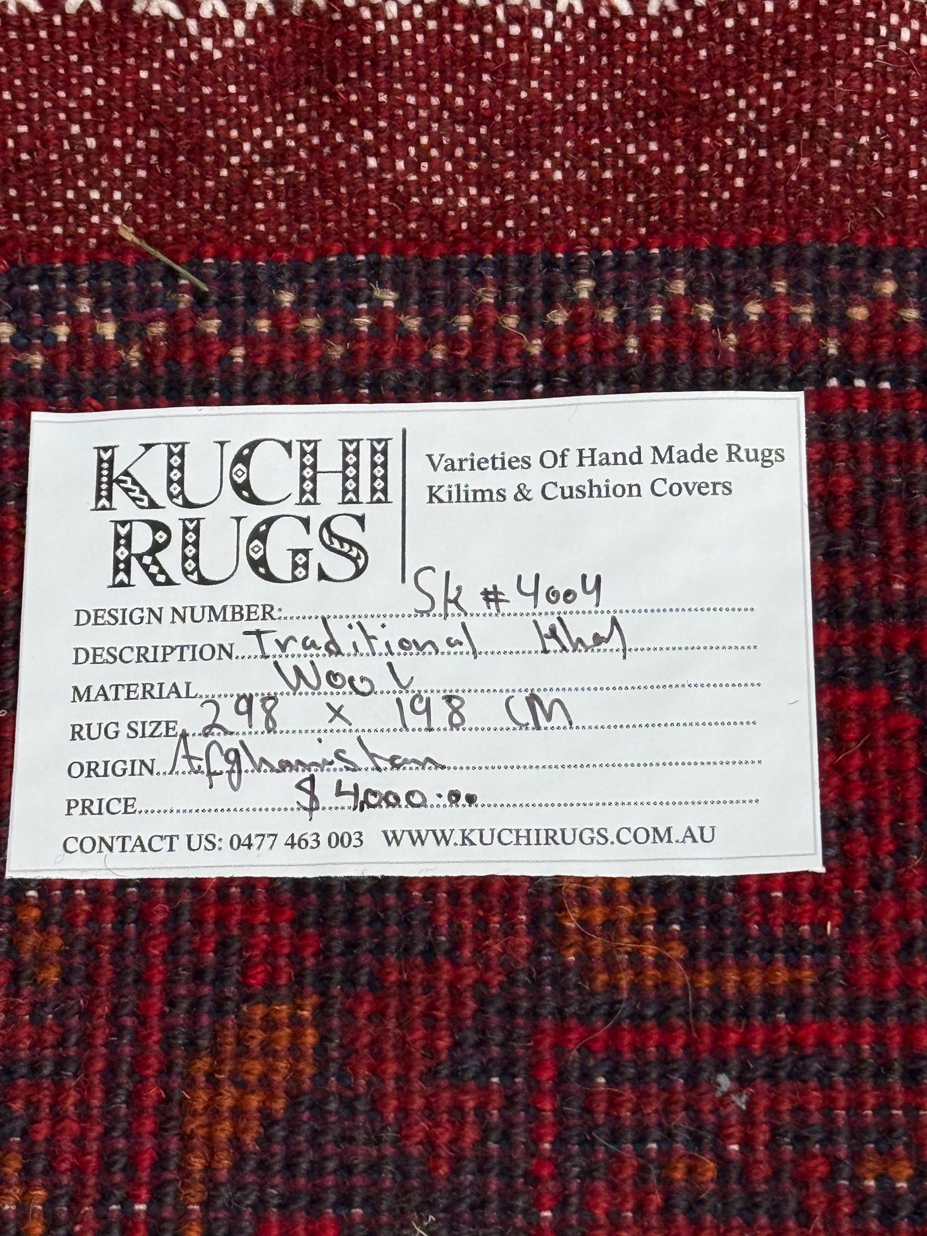 Handmade Afghan Red Khaal Rug, 298 x 198 CM