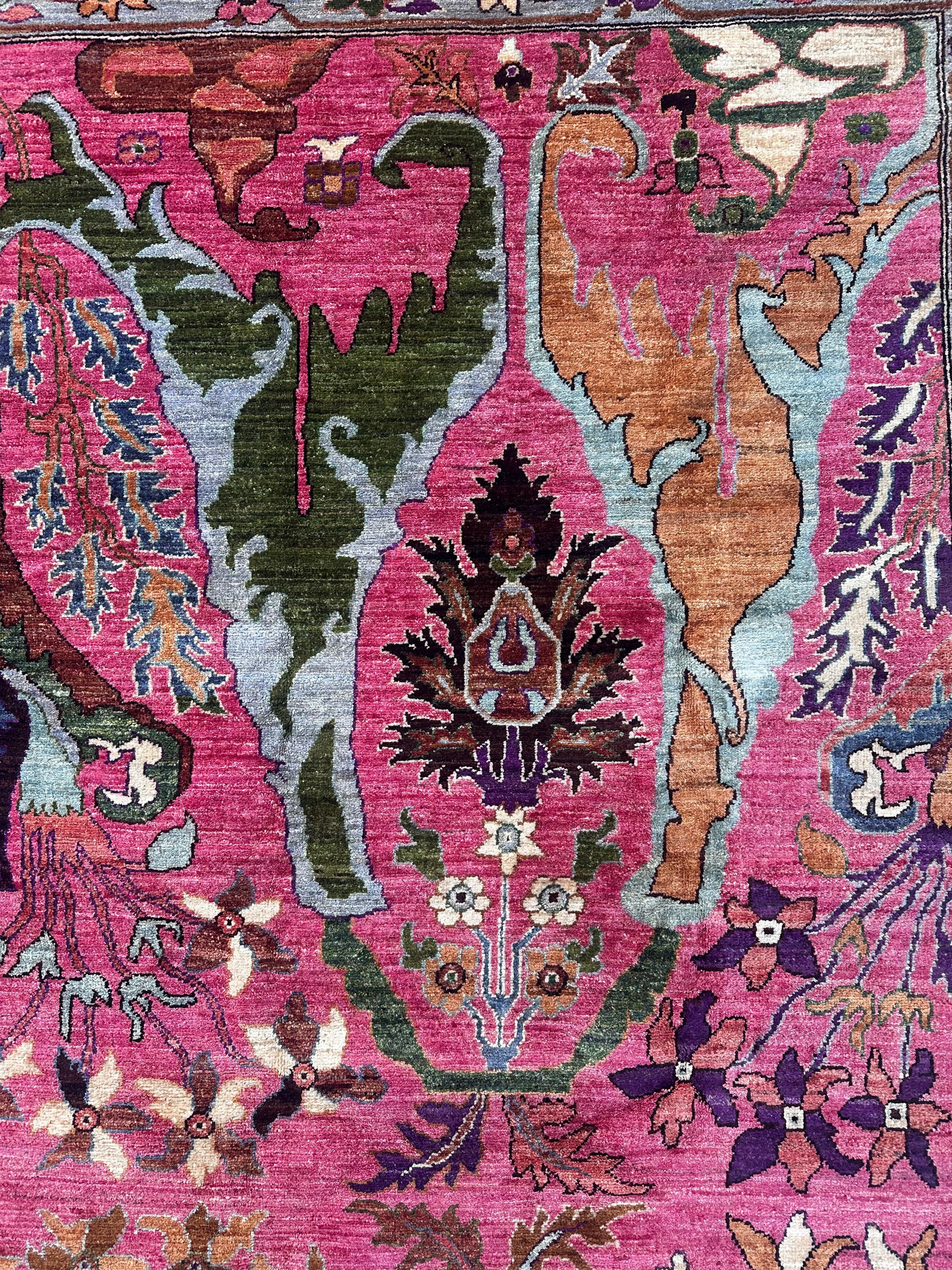 Handmade Afghan Pink Floral Chobi Rug, 306 x 250 CM