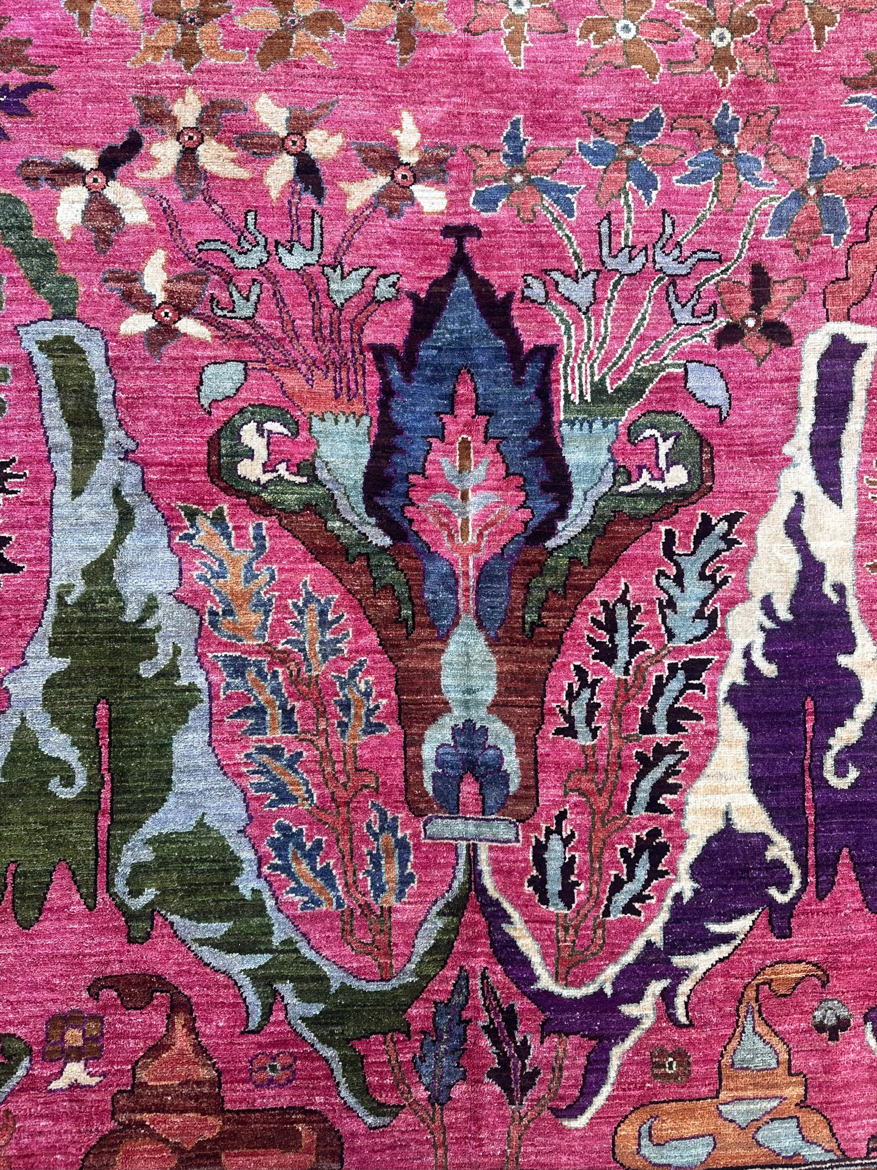 Handmade Afghan Pink Floral Chobi Rug, 306 x 250 CM