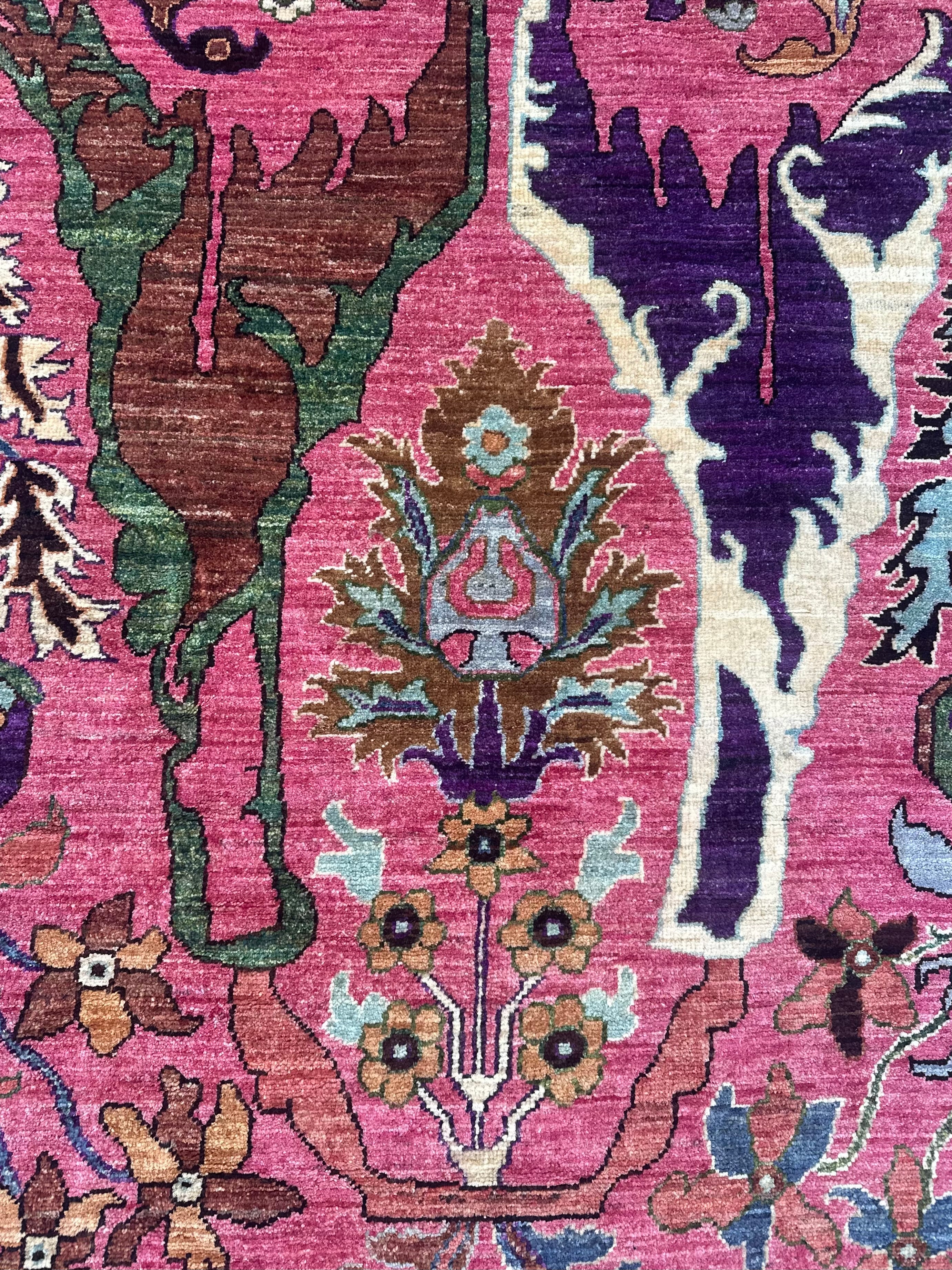 Handmade Afghan Pink Floral Chobi Rug, 306 x 250 CM
