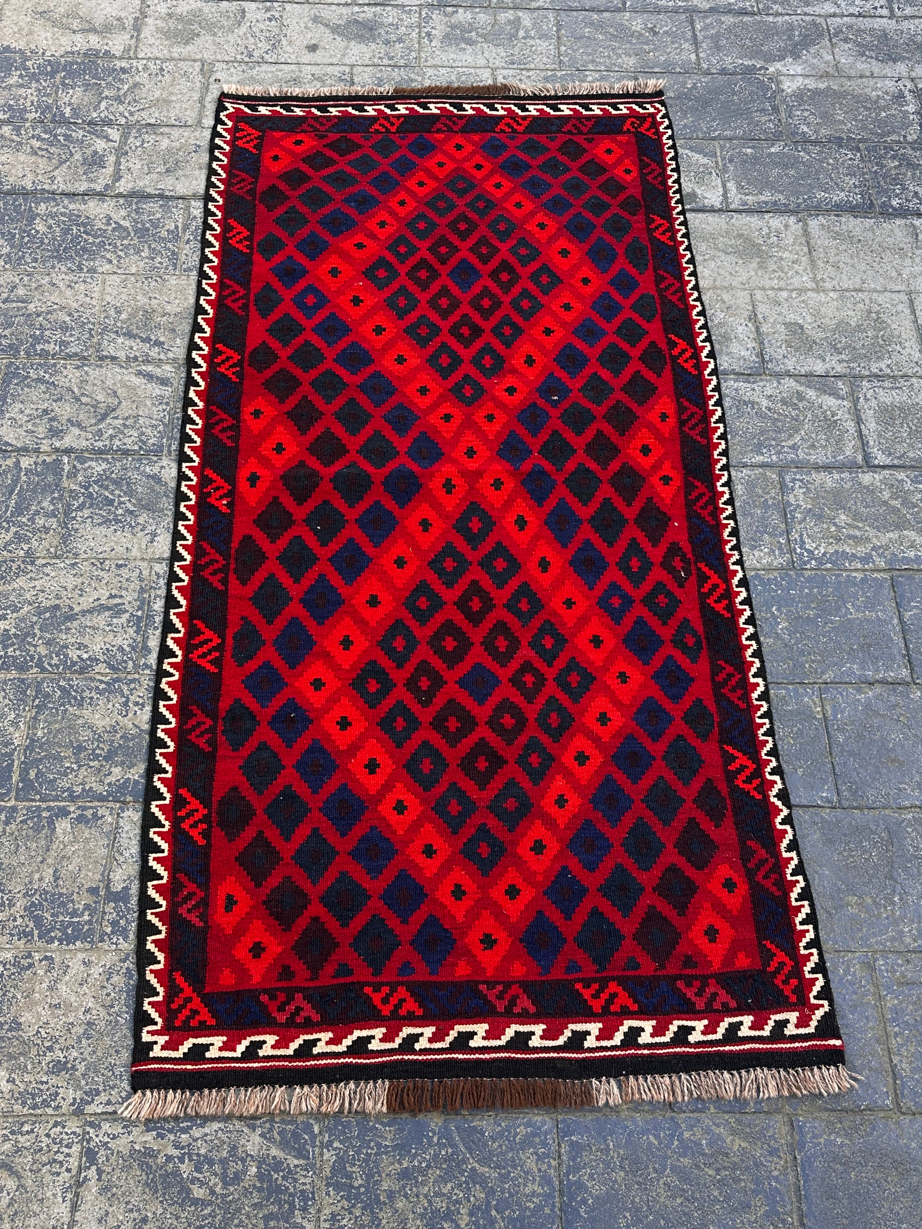 Handmade Afghan Traditional Geometric Kilim Runner Rug – 190 CM x 94 CM